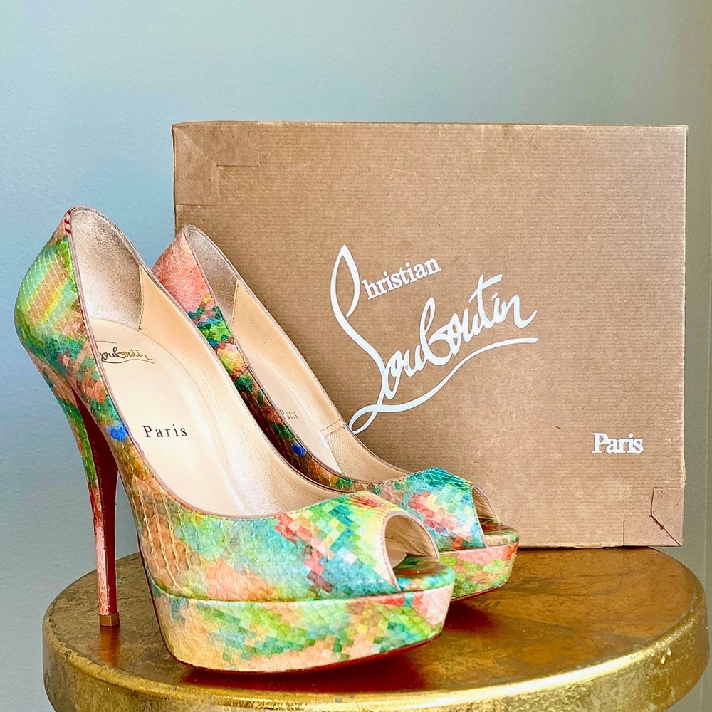 Excellent Christian Louboutin Troca 140 Python Pixel - Red Bottoms Size EU 38 - Picture 2 of 16